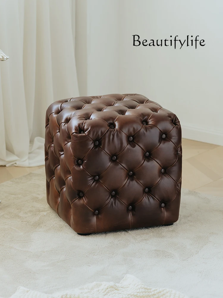 

Oil wax leather leather shoe change stool home door dressing stool designer fashion high sense
