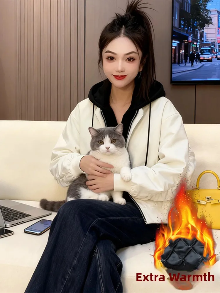 Chaud Fce doublé Thiened décontracté Sle femmes ort Jaet haut hiver nouveauté faux deux pièces conception à capuche fermeture à glissière