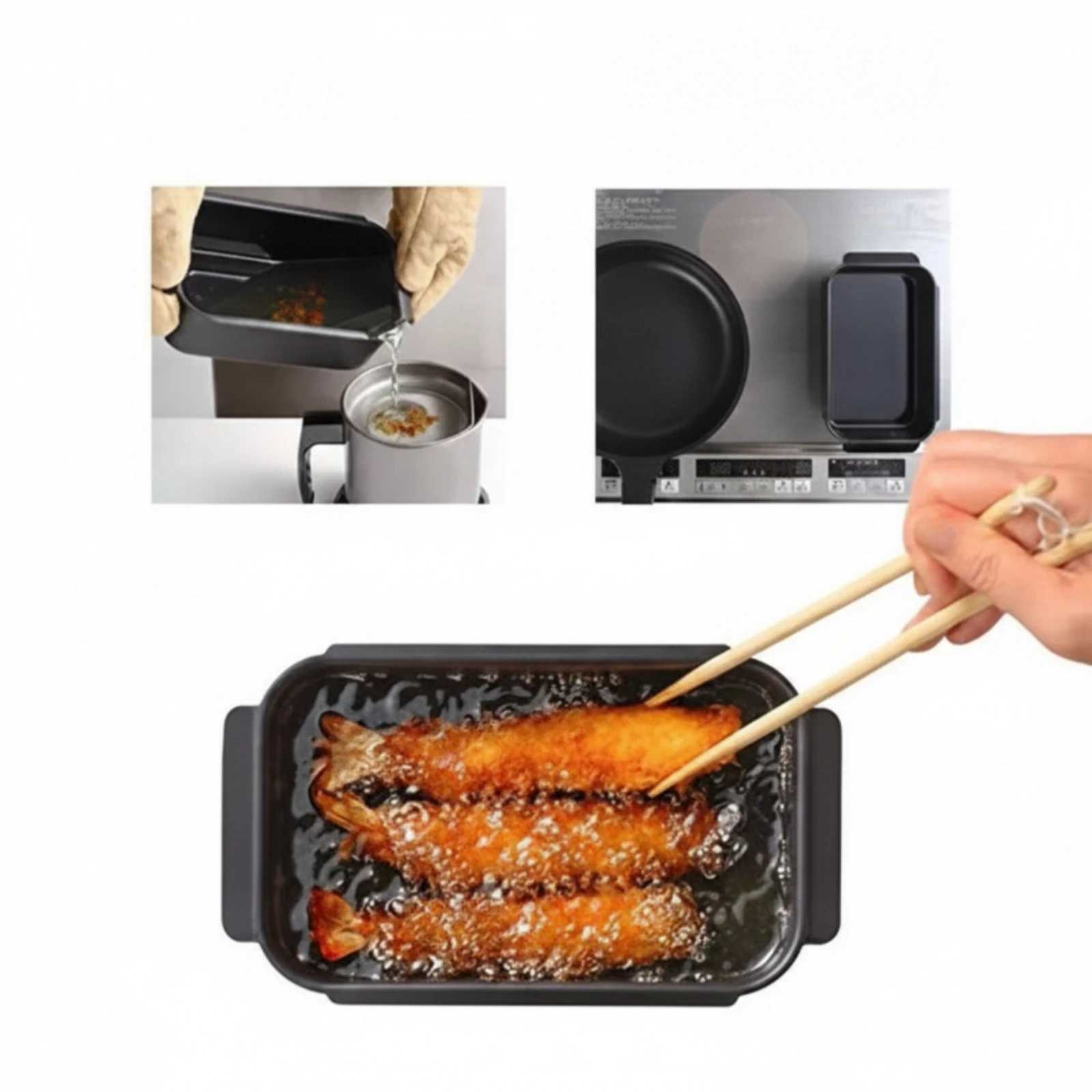 Rectangular Frying Pot Even Heating Deep Fryer Pot with Thermometer Tempura Fryer with Lid Rack Easy to Clean Cookware Safe view 5