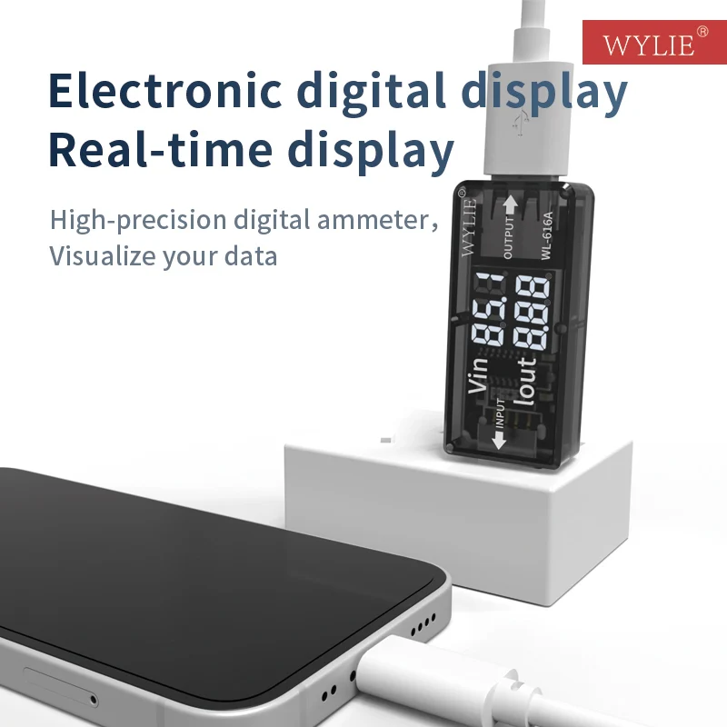 Wylie เครื่องทดสอบ USB แบบพกพาขนาดเล็ก WL-616A การตรวจจับการชาร์จ USB สำหรับโทรศัพท์มือถือจอแสดงผลดิจิตอลชาร์จแรงดันไฟฟ้าและกระแส