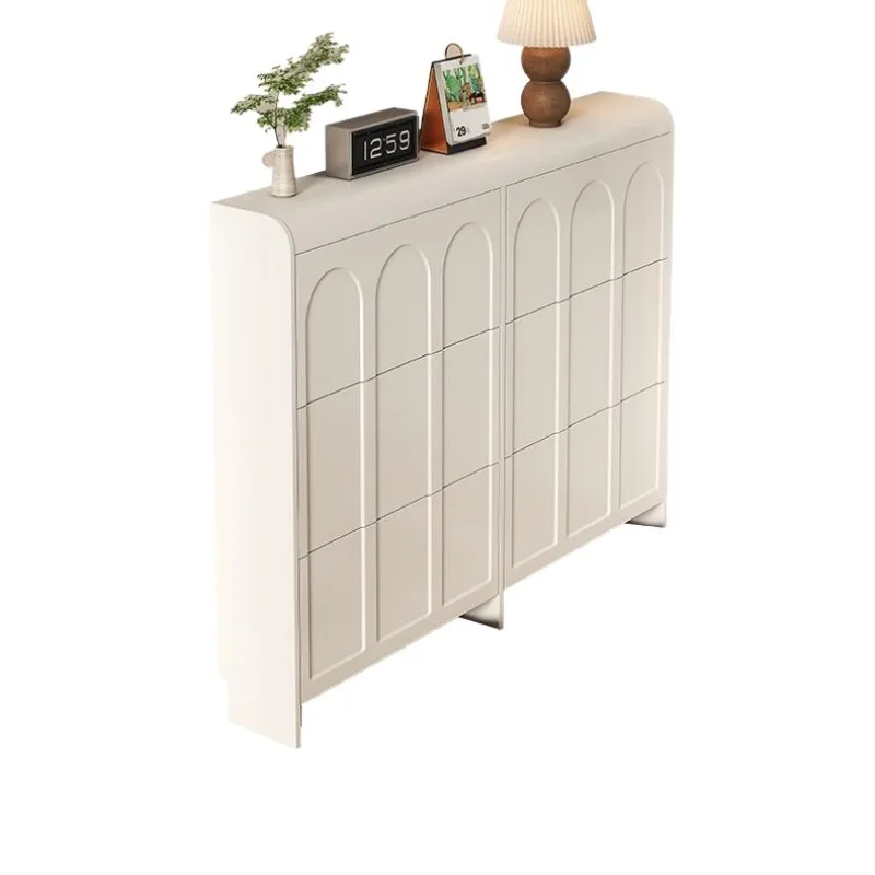 

Cream wind ultra-thin tipping bucket shoe cabinet household door entry tipping bucket entrance cabinet integrated space-saving s