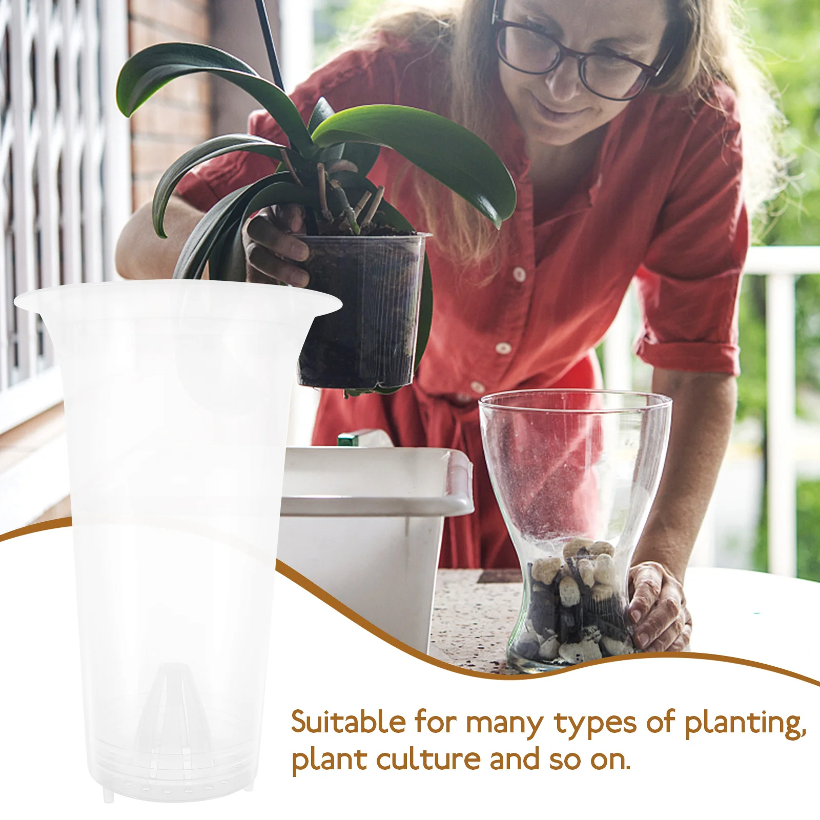 

2Pcs Clear Orchid Pots Plastic Drainage Planters for Succulent Propagation Indoor Outdoor Gardening Decorative Flowerpot Set