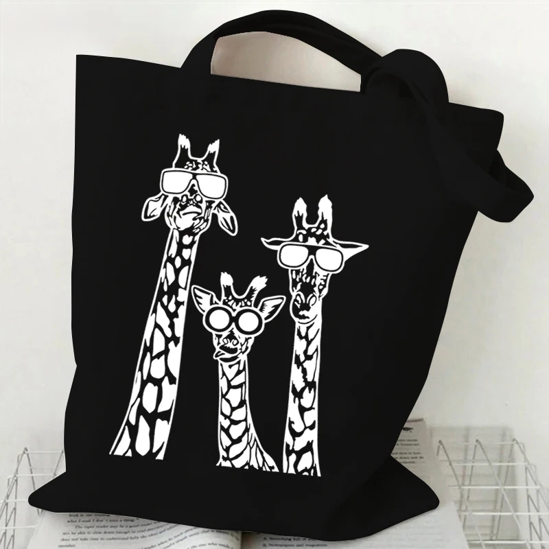 Women Tote Bags Funny Glasses Giraffe Pattern Canvas Shoulder Bag Unisex Designer Giraffe Lovers Gifts Versatile Storage Bags