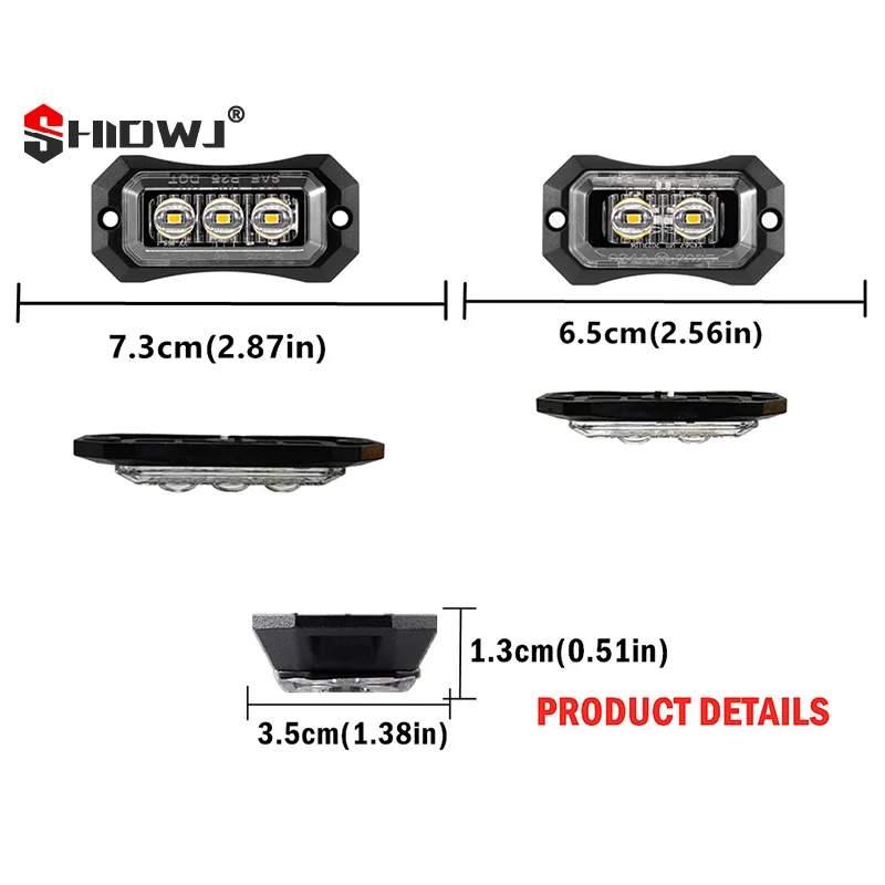 

2PCS Trailer LED Lights Truck Marker Side Lighting Lamp 2/3LED Car Van Pickup Lorry Grille Warning Clearance Side Marker Lights