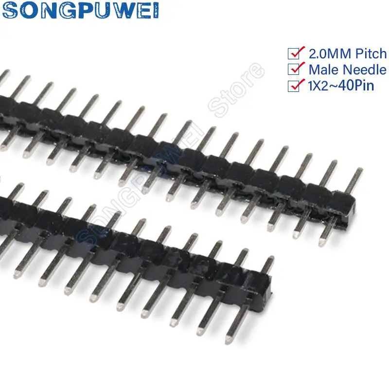 Pitch 2.0mm 40Pin Male Header Pins 1*2/3/4/5/6/7/8/10/12/14/15/20/40P 2mm Single Row Pin Header Strip Connector 1*40 1X40Pin