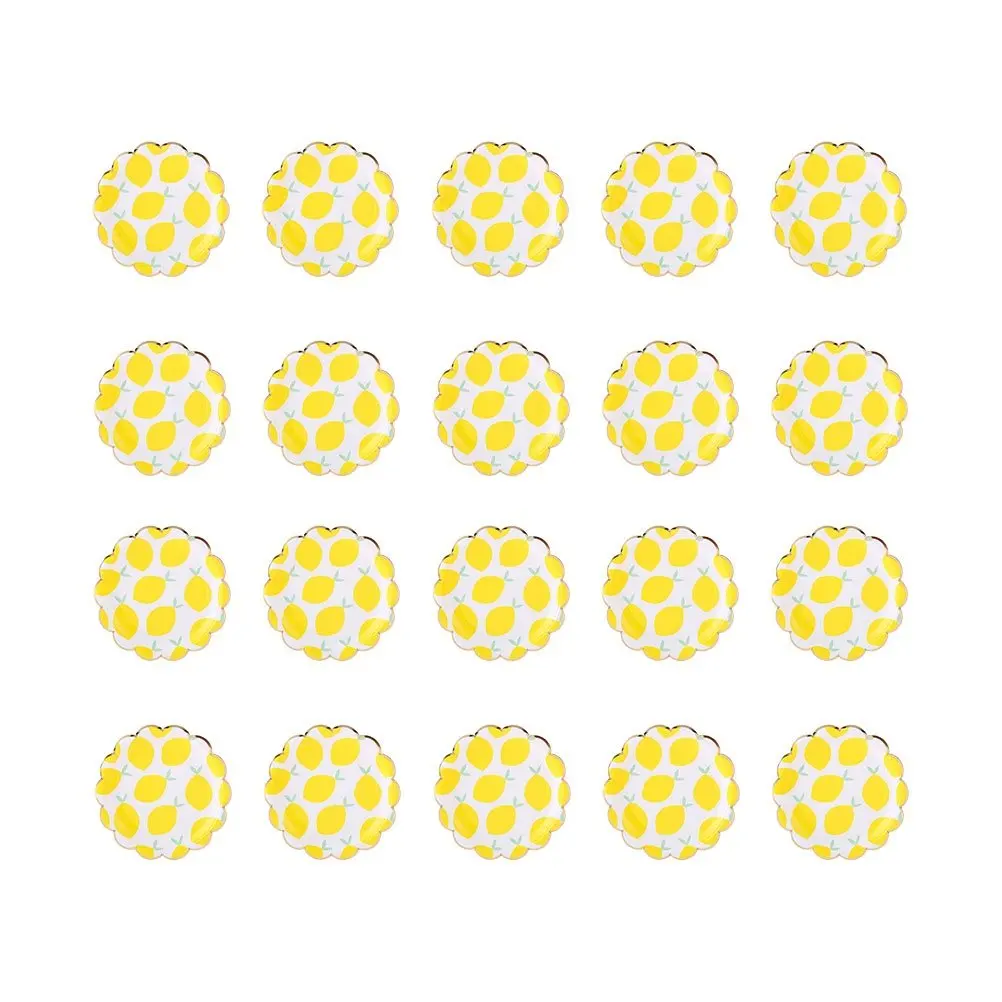Assiettes en papier décorées de motifs de fruits, 7 pouces, lot de 20, vaisselle jetable écologique pour fêtes et présentation de plats.
