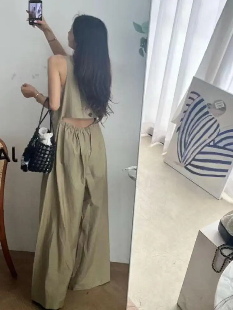 Frauen aushöhlen Taille Baring Arbeitskleidung Overall Sommer Svel Weste lose breite Bein Casual Anzug Sinn für Design