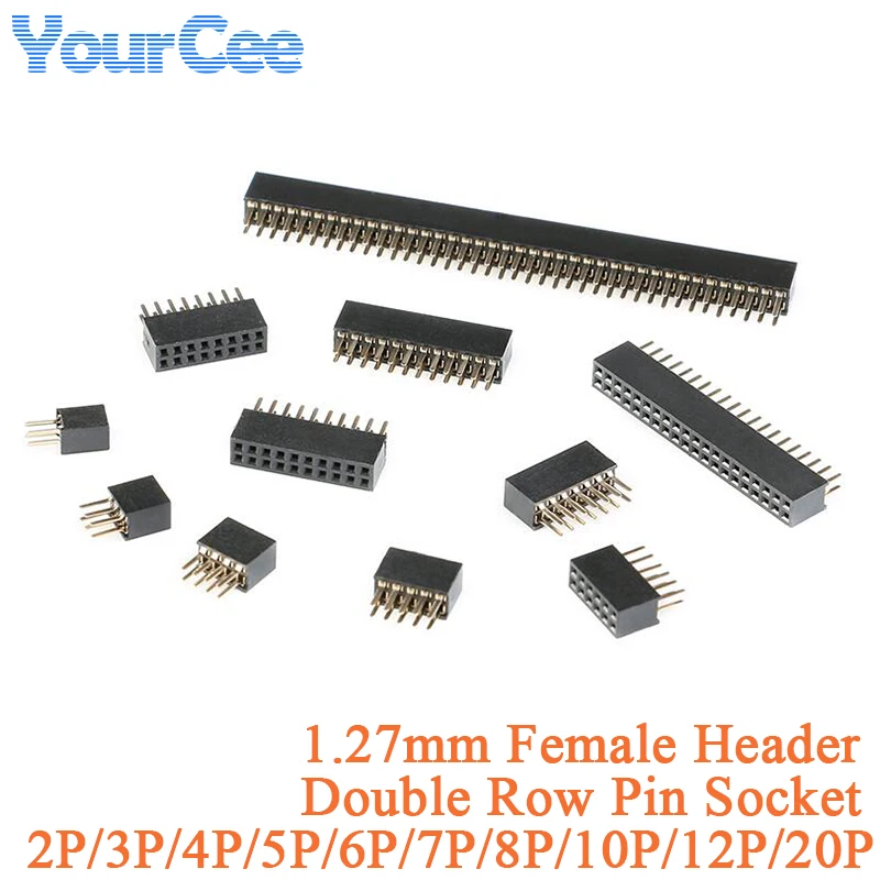 20pcs Female Header Socket 1.27mm Double Row Pin Connector Gilt 2*2P/3P/4P/5P/6P/7P/8P/10P/12P/20P