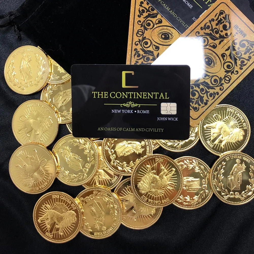 جون ويك-مجموعة بطاقات فندق كونتيننتال مطلية بالذهب ، قسم الدم ، عملة ماركي ، سبيكة ، تأثيري ، فيلم ، زي ، اكسسوارات الدعامة