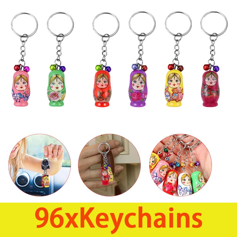 96Pcs Matryoshka Keychain Russian Nesting Dolls Keychains Russian Stacking Dolls Keyrings Kids Keychains Nesting Dolls Keychain