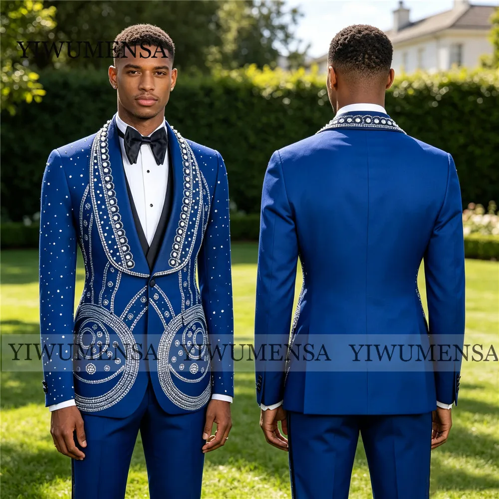 

Эксклюзивные свадебные костюмы для жениха: пиджак с шалевым воротником, бисером и камнями, брюки, комплект из 2 предметов, мужские смокинги.