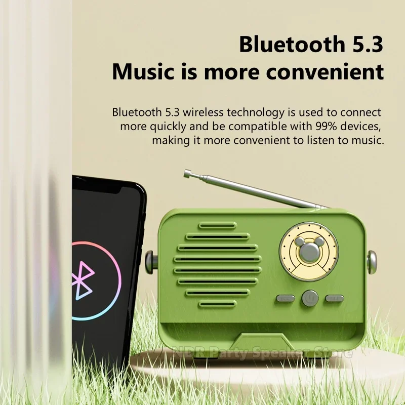 Wireless Bluetooth Heavy Bass Speaker Stereo Sound Mini Woofer Speaker USB TF Card Mini Outdoor Portable Retro Speaker FM Radio