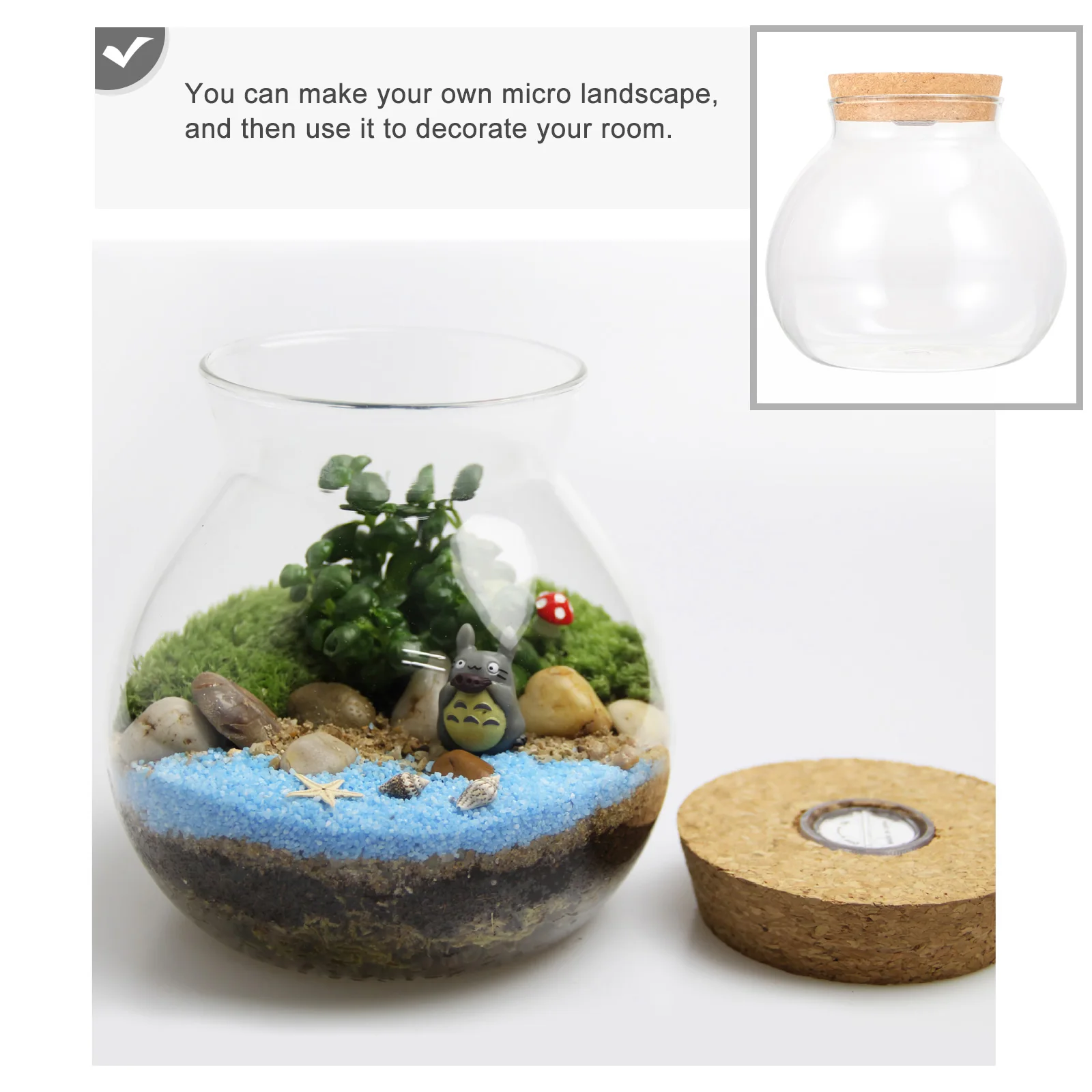 Micro Landscape Glass Bottle Vase Mouth Ball Moss Vase Hydroponic Terrarium Container Fish Tank Bottle With LED Light