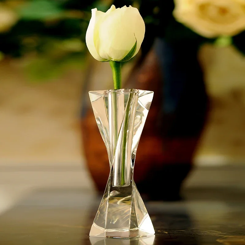 Elegant Square Twisty Clear K9 Crystal Vase Small For Home Tabletop Flowers Green Plants Decoration