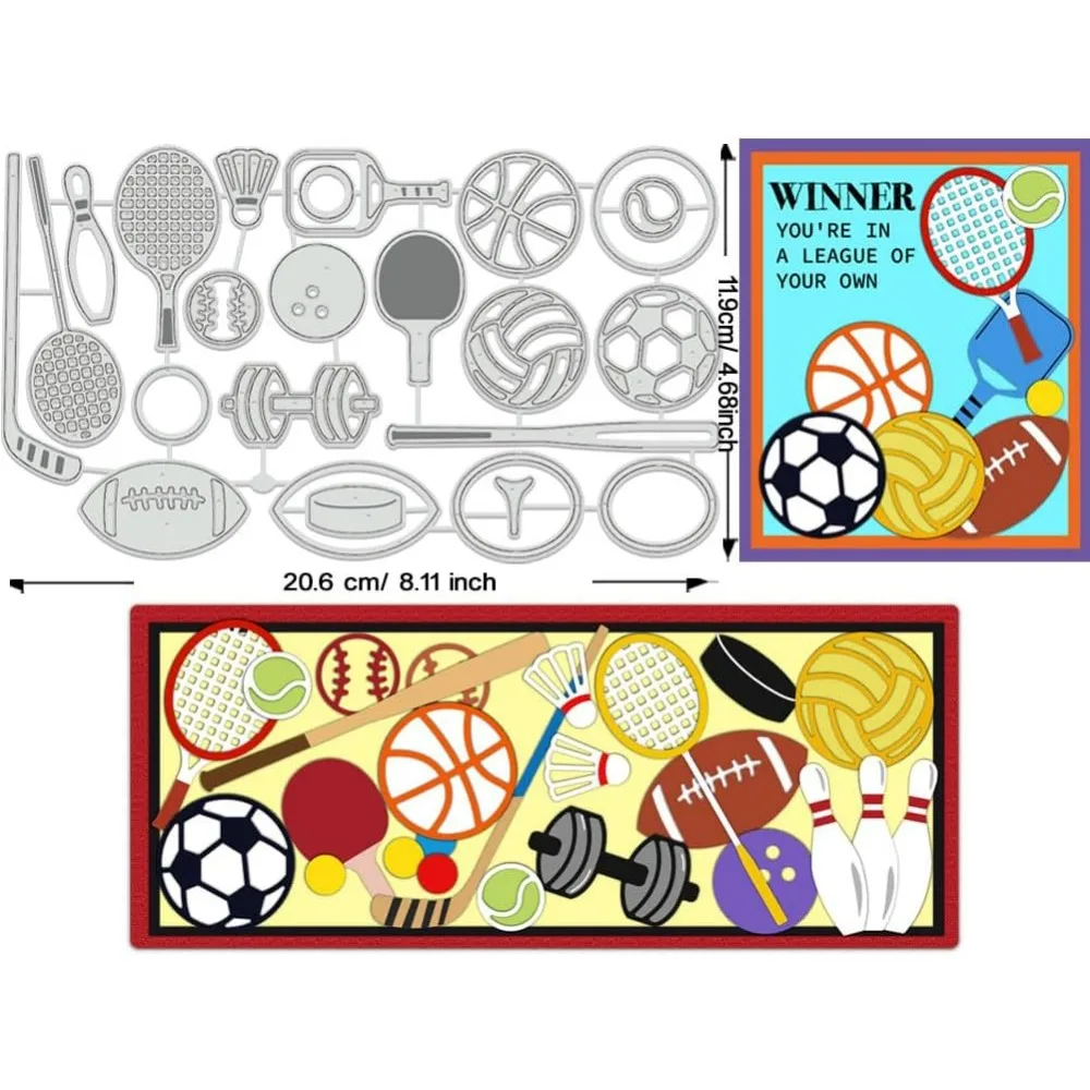 Sports Equipment Cutting Dies, Football Basketball Stencils Tennis Golf Decorative Embossing Stencils for Scrapbooking, Photo