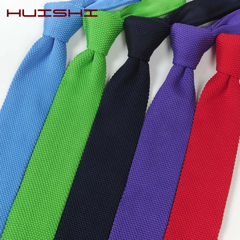 HUISHI Knitted Tie Slim Fashion Knit Necktie For Men 5.5cm Plain Green Black Wine White Tie Blue Khaki Knitted Cravat Men Women