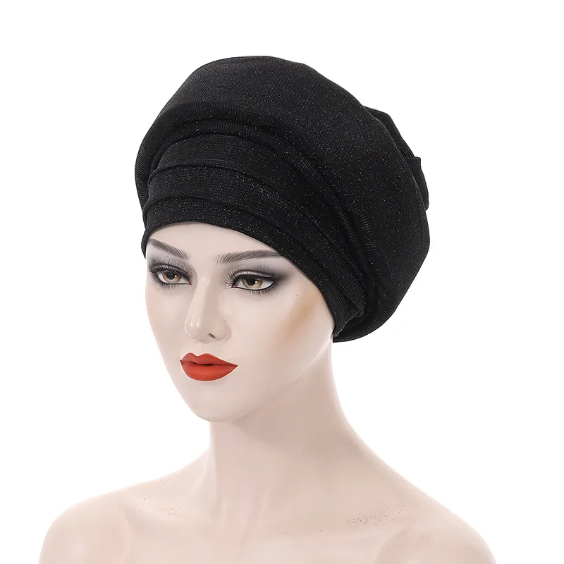 Turbante de polvo brillante para mujer, envoltura de cabeza Africana multicapa, tocado femenino para fiesta de boda, pañuelo diario