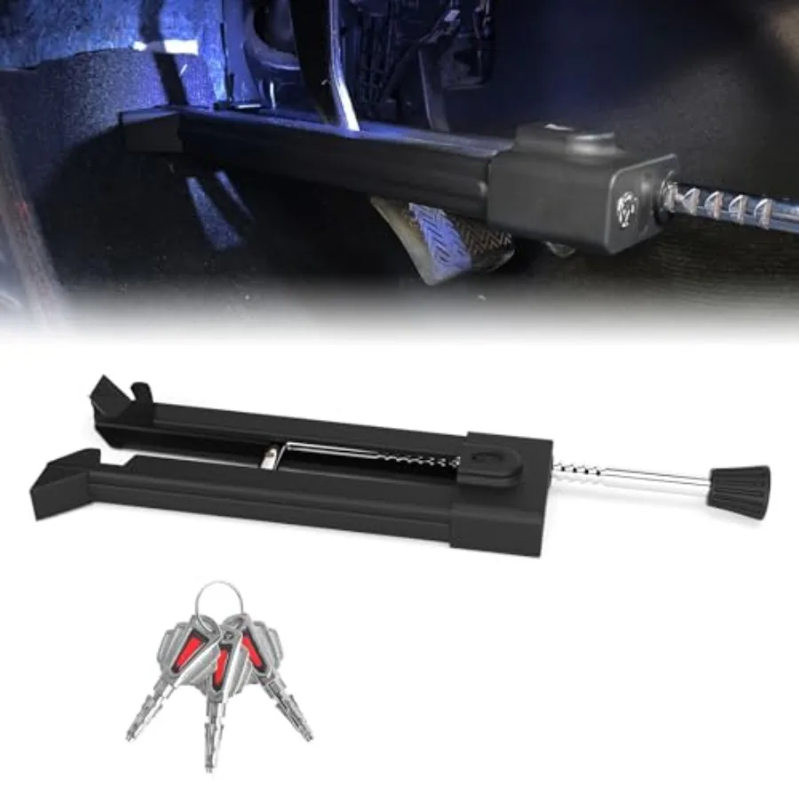 Brake Pedal Lock - Car Anti Theft Device with LED, Steel Black Pedal Lock for SUV/Truck/Van, 3-Second Install Theft Prevention