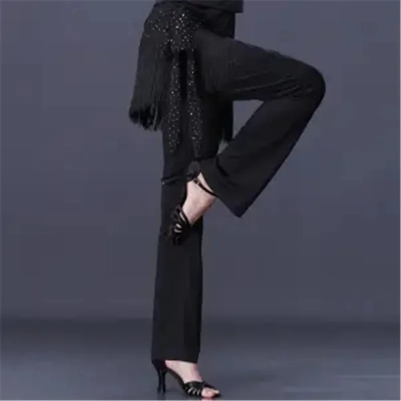 Pantalones de moda para mujer, traje de baile marinero cuadrado, pantalones Harem con borla, temperamento negro