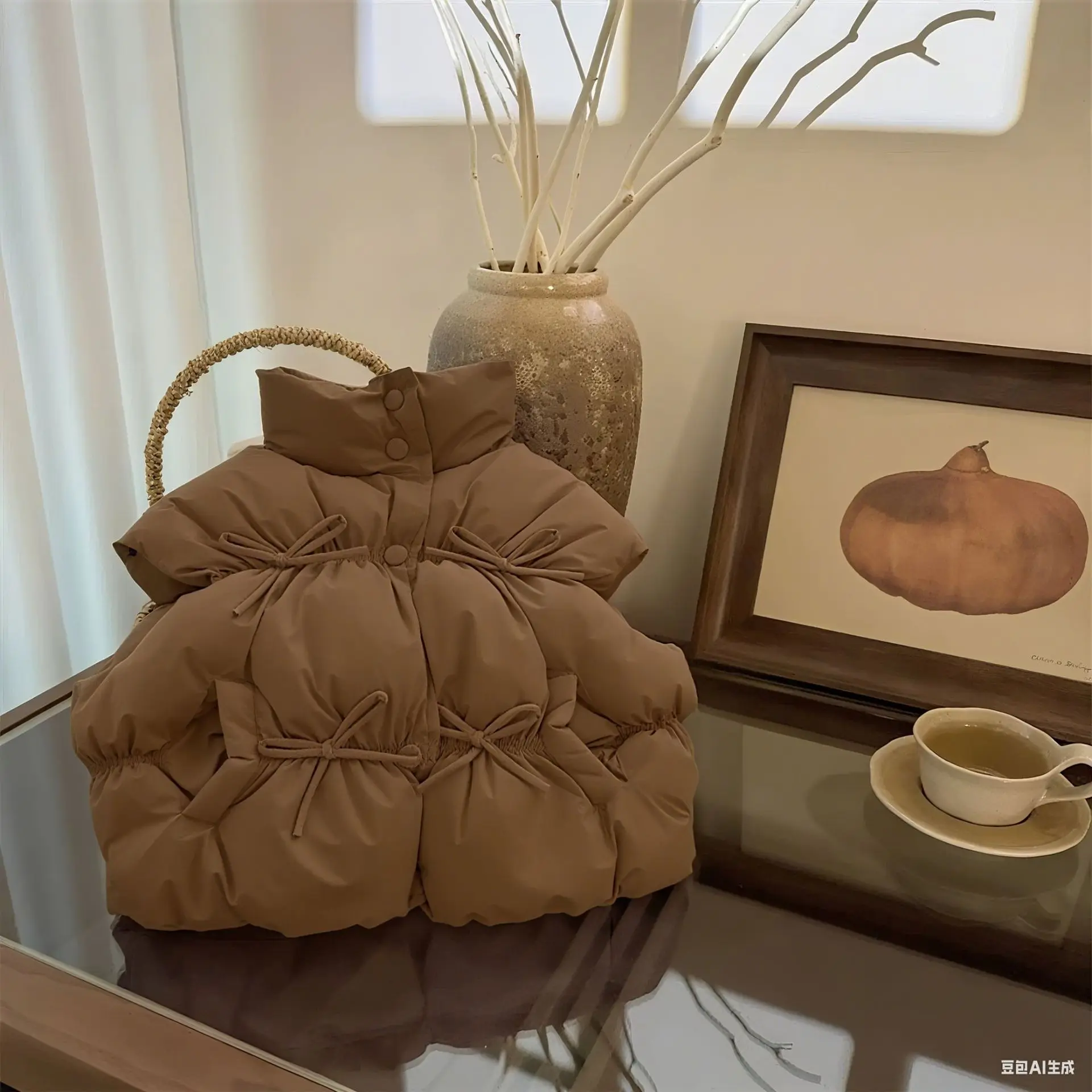 

2025 Autumn and Winter New Warm Thickened Feather Girls Fleece Cotton Vest Baby Thickened Warm Bow Cotton Vest