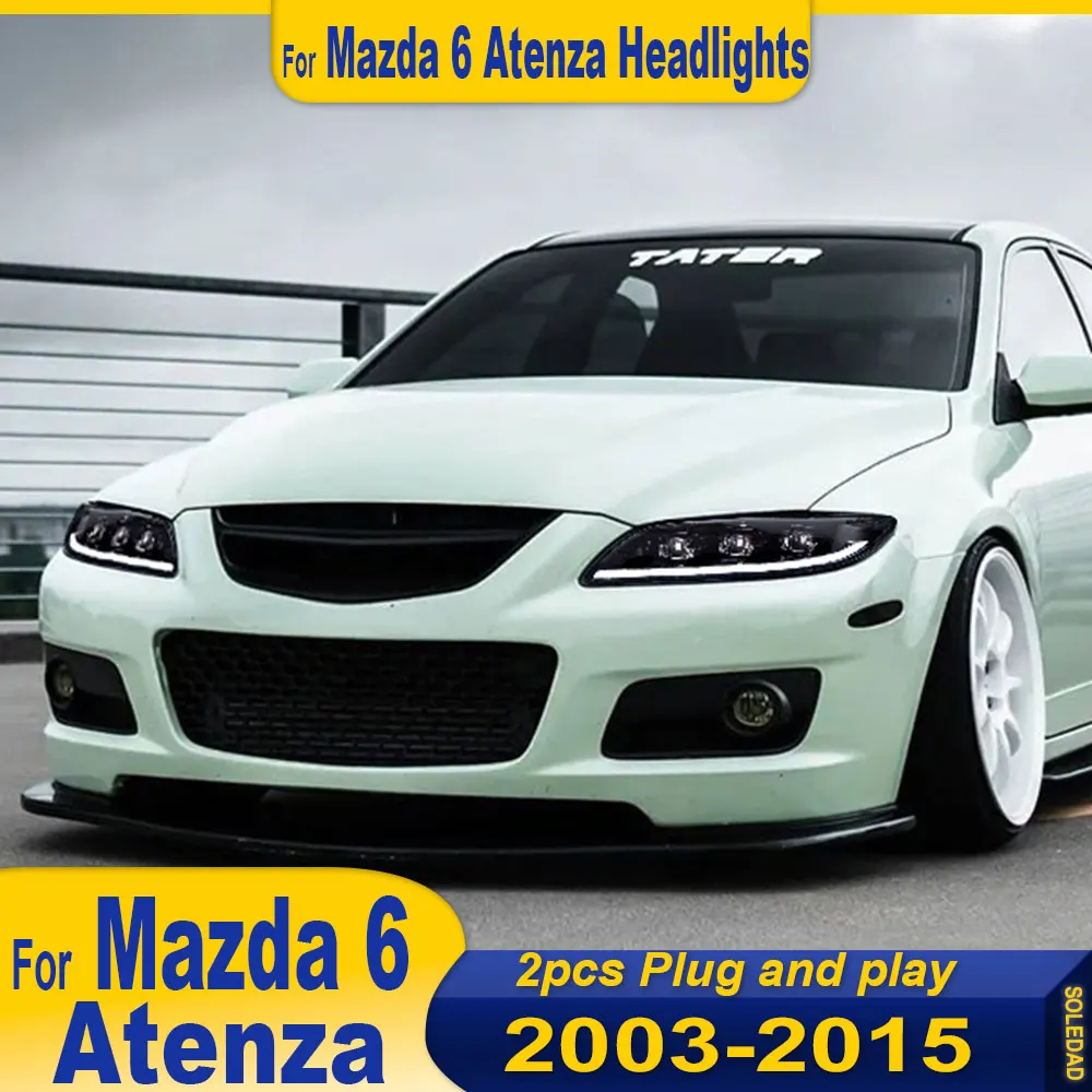 

Автомобильная фара для Mazda 6 2004-2015, светодиодная модернизированная фара в сборе, высокая конфигурация, 4 линзы, стильный дизайн, аксессуары для переднего света