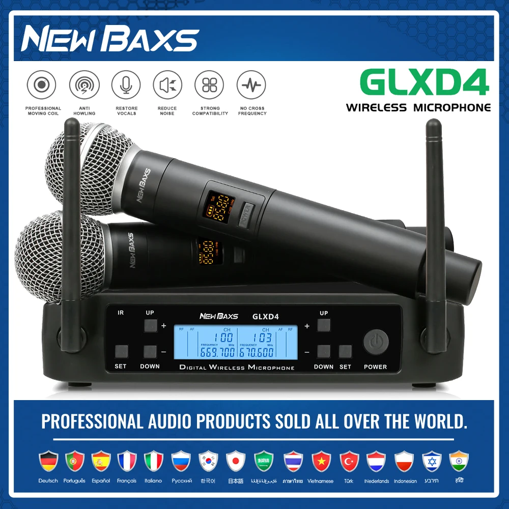 

High Quality！ GLXD4 Professional Dual Wireless Microphone 600-699MHz System Stage Performances UHF Dynamic 2 Channel Handheld