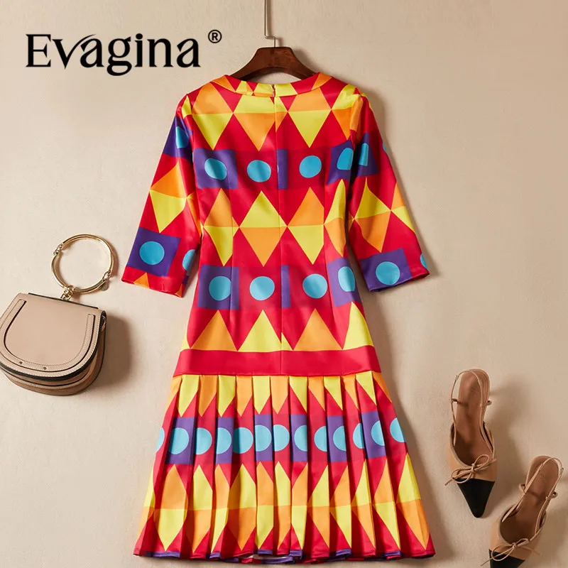 Evagina Geometric Print Half Sleeve Mini Dress 2024 Spring Summer New Women's Streetwear Folds Splicing Mini Dresses