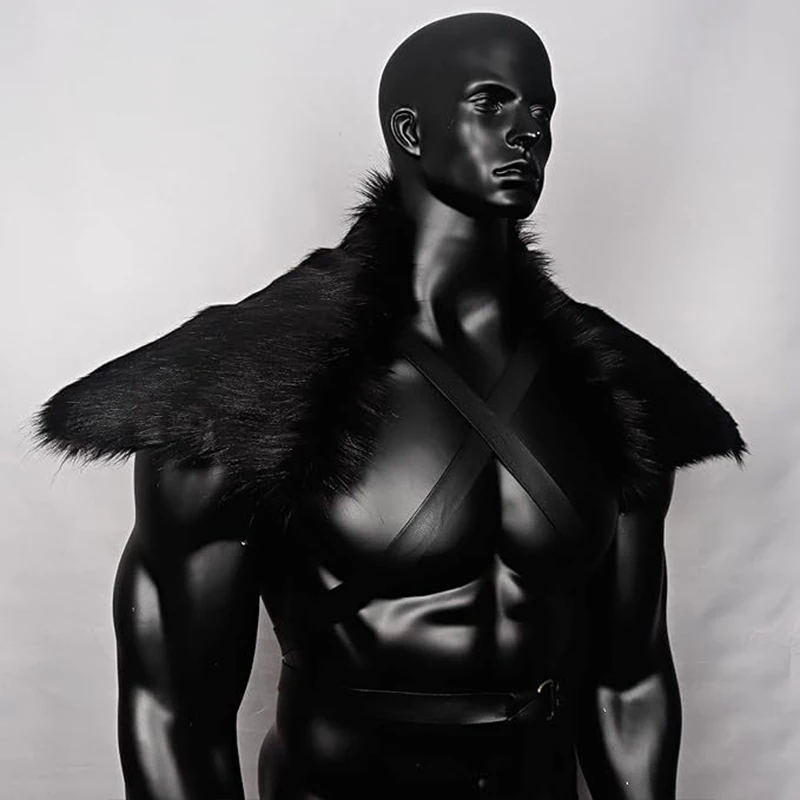 Neue mittelalterliche Kunstpelzkragen Schal mit Riemen König Krieger Umhang Schulter Wrap Cape Männer Halloween Cosplay Kostüm Zubehör