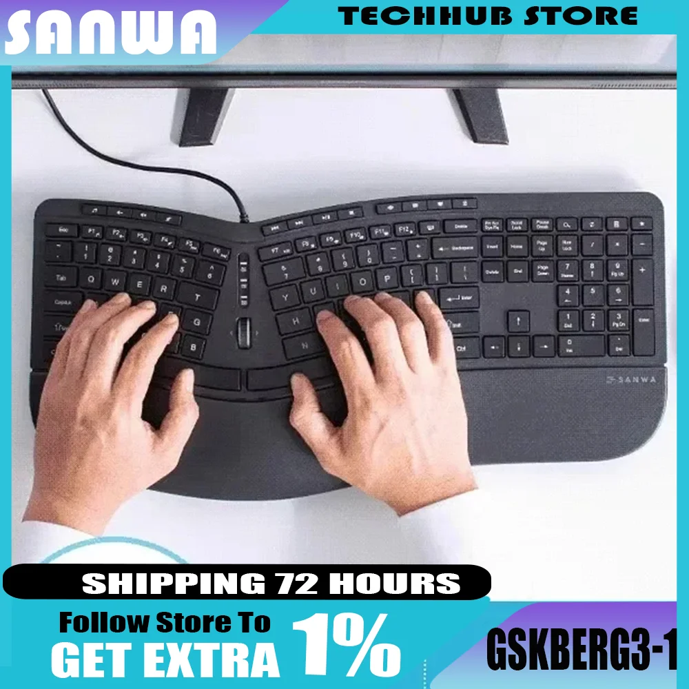 

Sanwa Bluetooth-клавиатура, беспроводная эргономичная подсветка, изогнутая поверхность, зарядка планшета, офисная игра, бизнес-поддержка рук