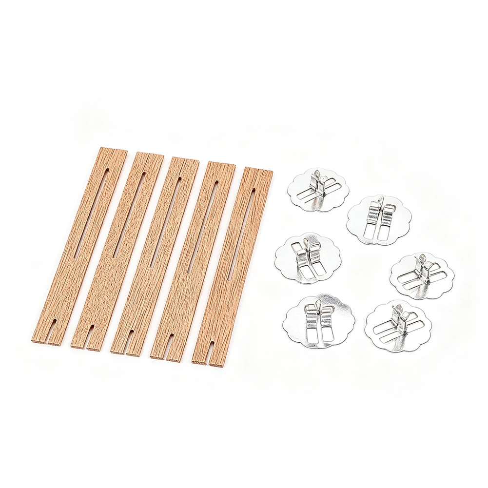 5pcs Natural Slotted Wooden Candle Wicks Metal Base Sustainer Clip DIY Soy Beeswax Aromatherapy Candle Making Supplies 93x10mm