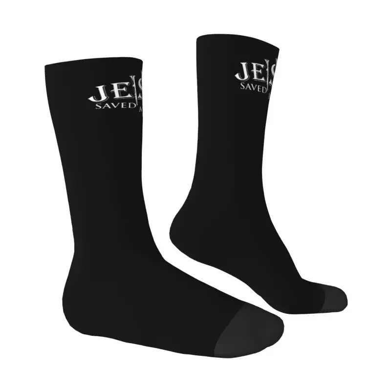 Jesus Saved My Life Men Women Male Crew Socks Unisex Fashion Christ Christian Faith Spring Summer Autumn Winter Dress Sock