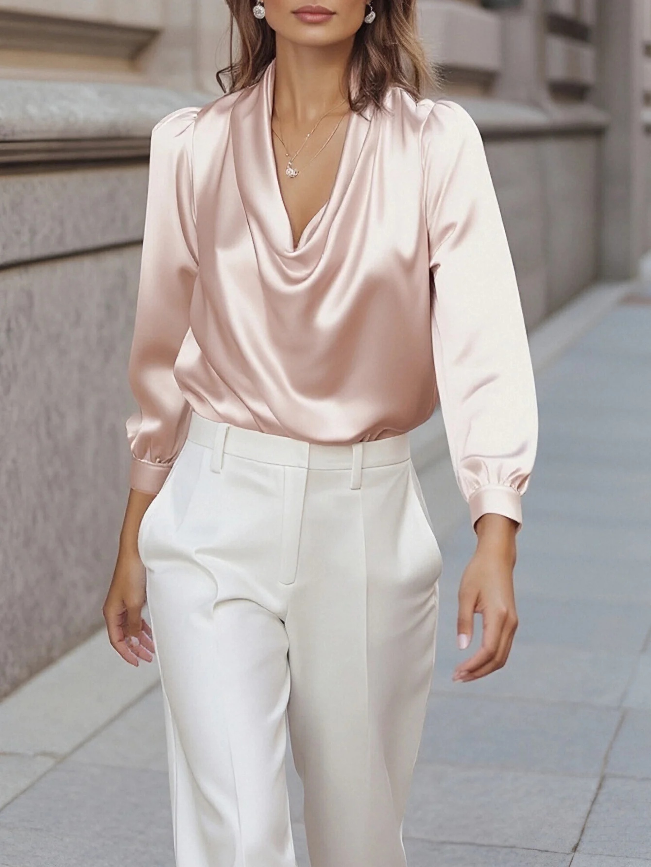 Chemisier à manches longues et col en v pour femmes, couleur unie, décor Floral, mode basique, petite chemise décente d'automne pour les rencontres