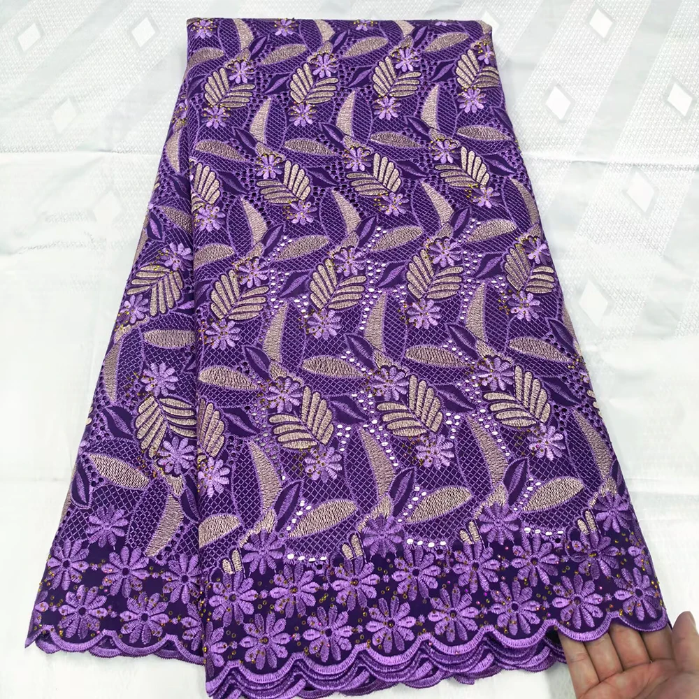 Fashion Nigerian Cotton Dry Lace Fabric 2026 High Quality Swiss Voile Stones Embroidery Lace Fabric For Women Prom Party Dresses