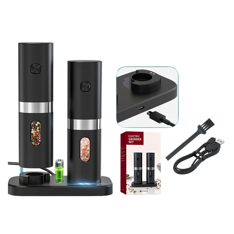 

Electric Salt and Pepper Grinder Set with Charging Base and LED Light Adjustable Coarseness Automatic Spice Mill Kitchen Tools