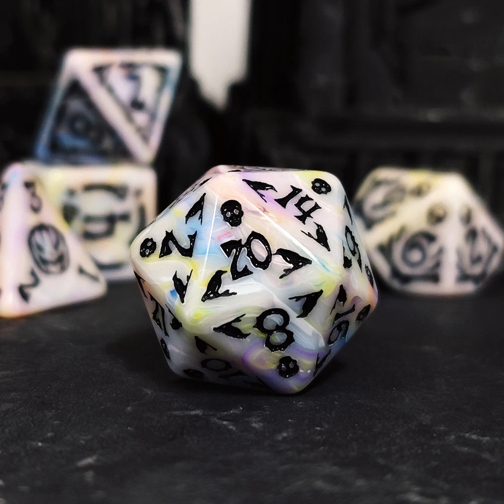 Spooky Halloween acrylic Dice Set with Black Pumpkin & Skull Prints, 7PCS Polyhedral Dice for D&D