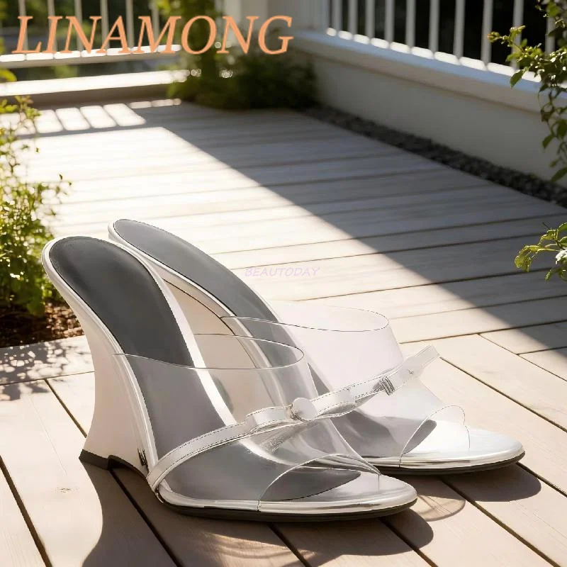 

Pvc Transparent Bow Sandals Fashionable Fish Mouth Wedge Heel Comfortable and Versatile Sexy High-Heeled Temperament Set Sandals
