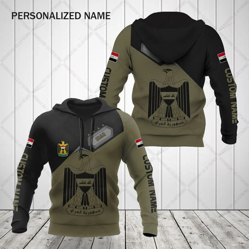 Custom Name Iraq Emblem Pattern Unisex Hoodies Loose Men\'s Fashion Sweatshirts Boy Casual Clothing Oversized Streetwear