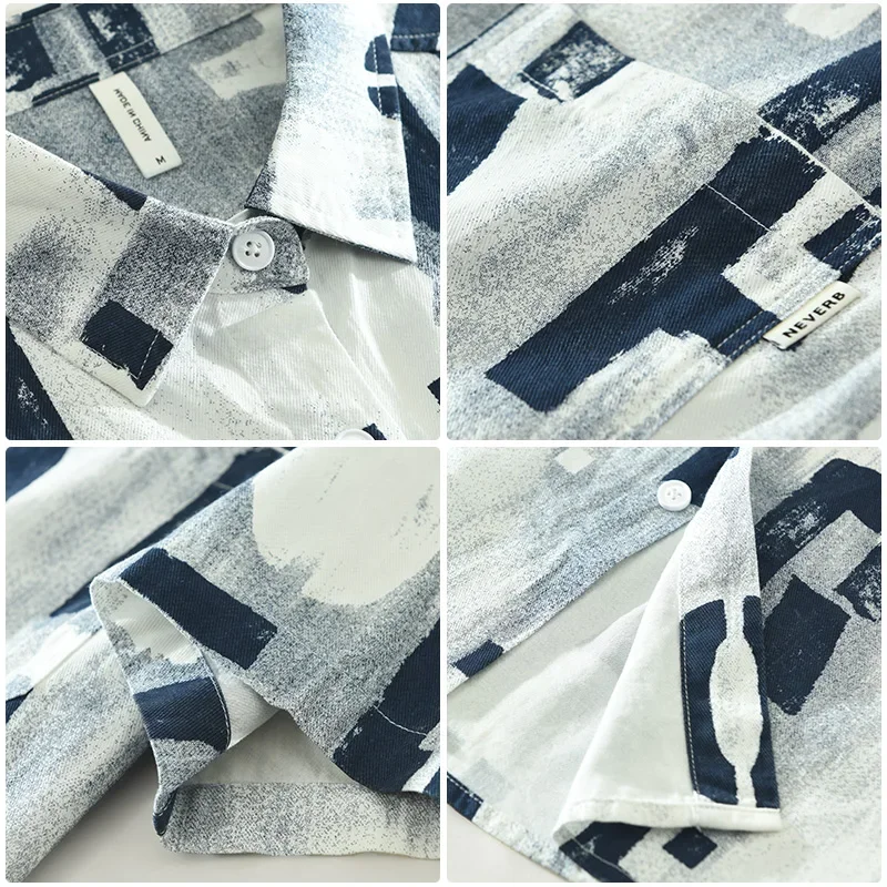 Camisa de manga corta con estampado de letras para hombre, camisas informales con cuello vuelto, ropa holgada de algodón a la moda, novedad de verano, 2024