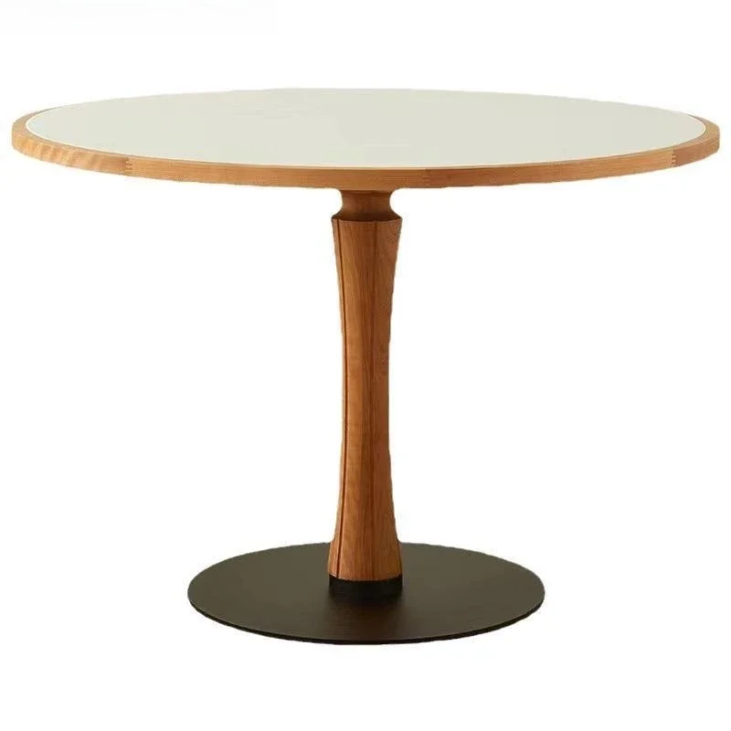 

Nordic black walnut rock slab round table, living room dining room household simple small apartment cherry wood round dining