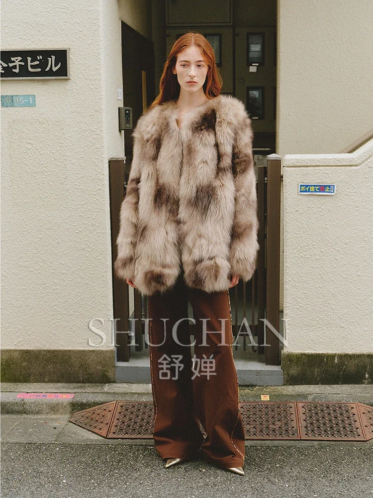 

2024 Relaxed and Casual Printing Fox Jacket Women Winter Coat Sheepskin Casacos Femininos Inverno Fur Coat Women