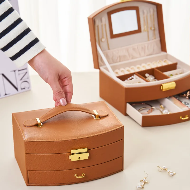 Handheld Multifunctional luxury jewelry box, multi-layer drawer storage box, used for classifying and storing rings, earrings
