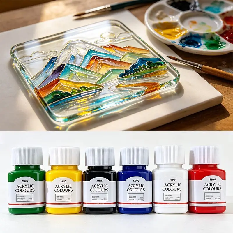 6 Colors Glass Enamel Paint Set Waterproof Sun Resistant Hand Paint Pigment for Cup Window Glass DIY Craft Art Decoration