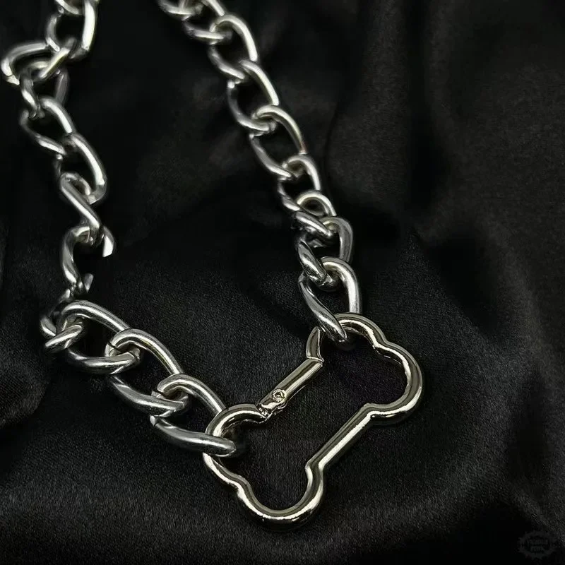 Punk Necklace Stainless Steel Jewelry Fashion Korean Hollow Out Dogs Bone Pendant Necklace Cool Accessories DIY for Women Goth