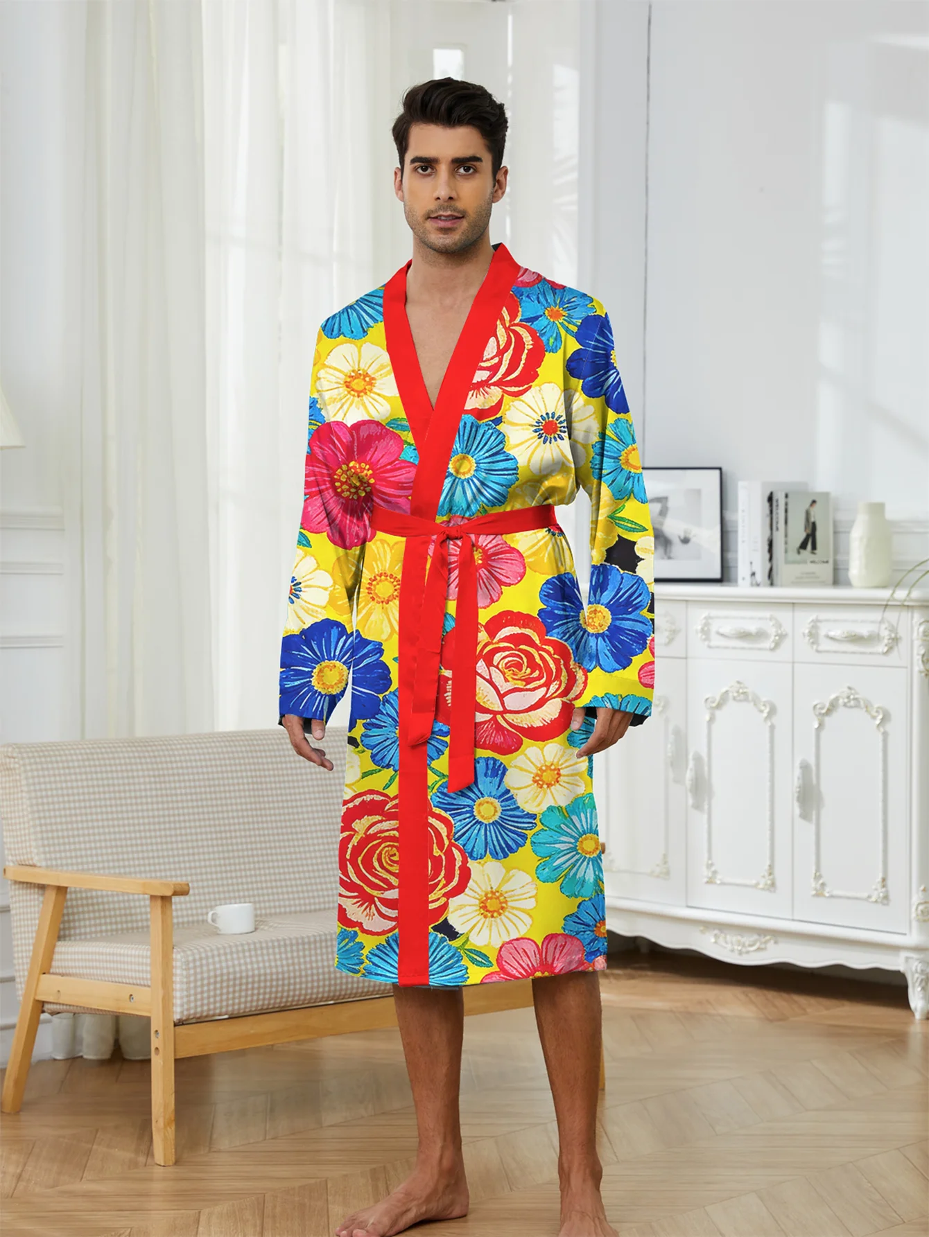 New Men's Fashionable and Comfortable Home Bathrobe, Fast Drying and Non Fading Digital Printed Casual and Fun Robe
