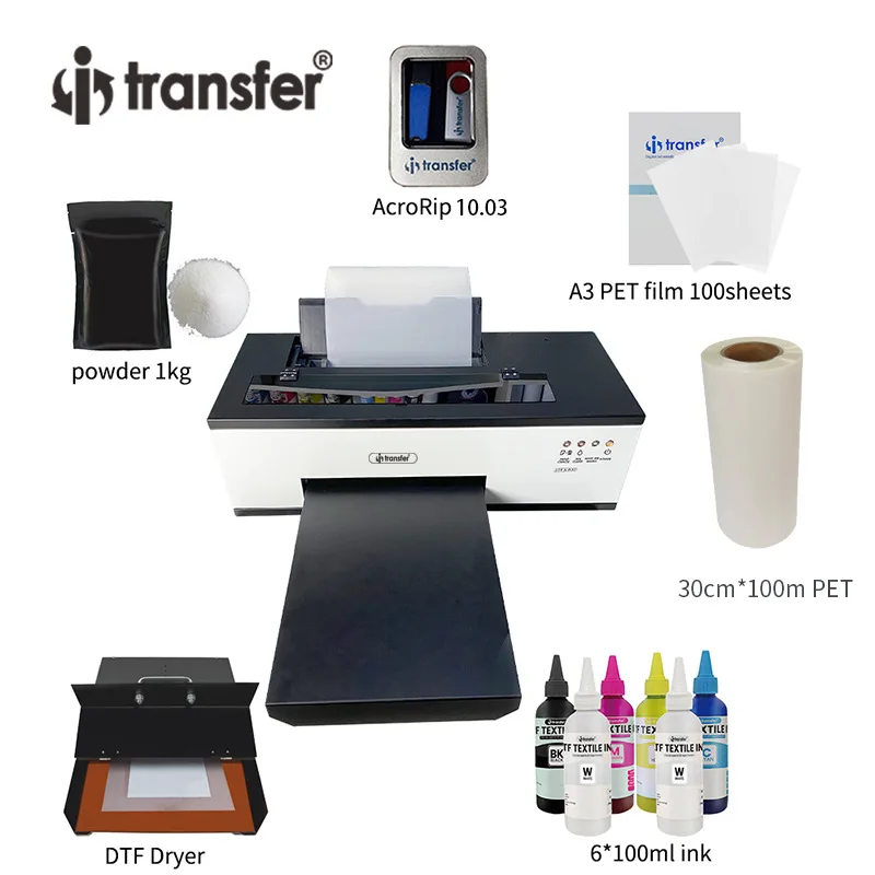 Pacote de inicialização da impressora dtf de controle automático de alimentação de papel com ciclo de tinta branca l1800, dispositivo de secagem grátis