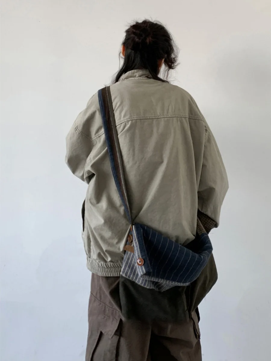 

Retro Chinese Sle Stand Collar Jaet Long Sve ex Spring Autumn Pure Color Button Coat Youth Faion Polyester