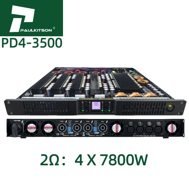 4-Channel Metal Subwoofer Amplifier 2/4/8 Ohm 4X6800W 1U Professional Class D Hi-Res Audio Power