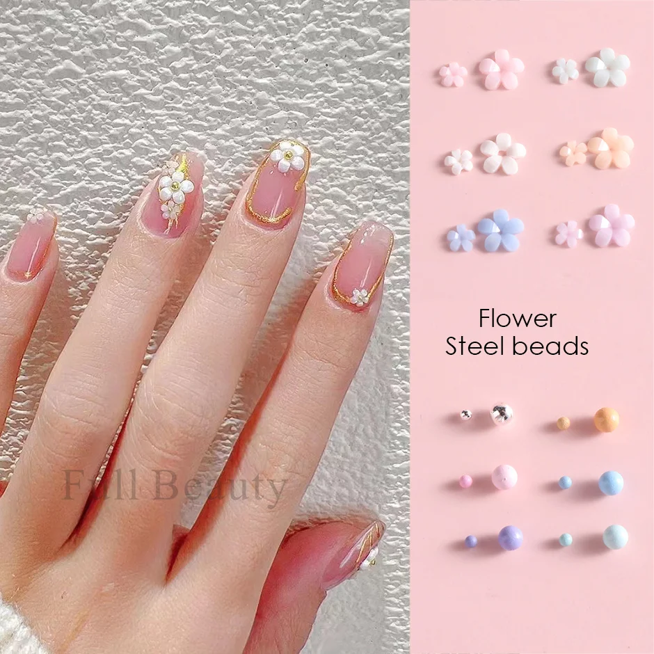 6 Grids Variable Color Flower 3D Accessory Decoration Nail Charms Jewelry Macaroon Steel Beads Acrylic Manicure Design SA1936