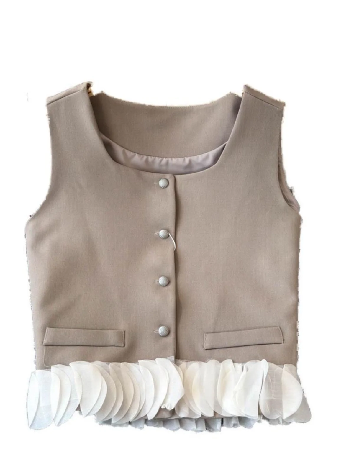 

Early Autumn Women's Vest irt Color Blo Petal Splice Svel High-End Feelings Commute Sle Button ort Length
