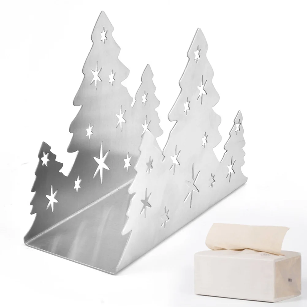 Stainless Steel Flat Napkin Rack Christmas Tree Design Tissue Holder Paper Towel Holder for Home Table Decoration